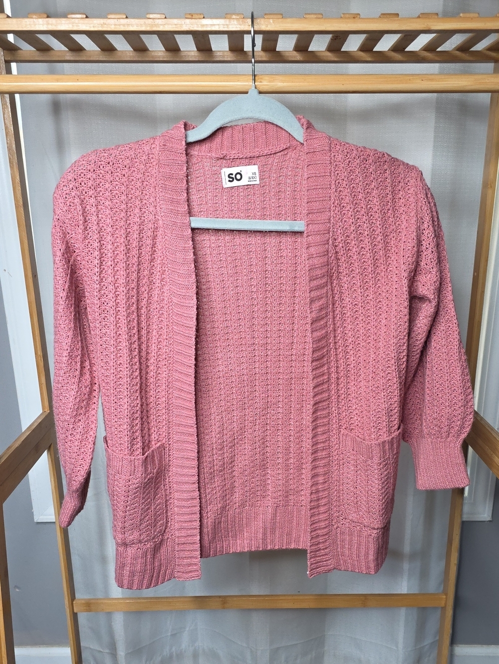SO Dusty Rose Open-Front Knit Cardigan